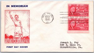 US FIRST DAY COVER IN MEMORY OF PRESIDENT Franklin D. Roosevelt McYNTYRE Cachet