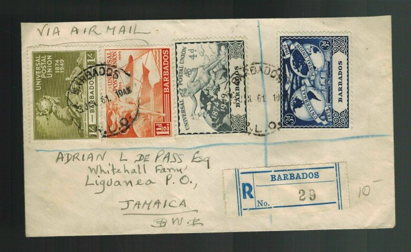 1961 Barbados Cover 1949 UPU Set to Jamaica