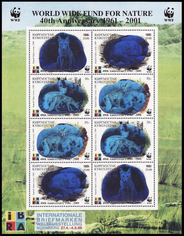 Kyrgyzstan WWF Fox 40th Anniversary WWF Sheetlet of 2 sets with Ovpt 2001