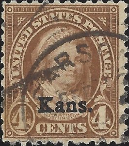 US Scott #662 Used Fine 1929 Kansas Overprint Stamp