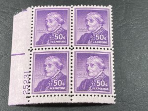 U.S.# 1051-MINT/NH--LL PLATE # BLOCK OF 4(P#25231)--SUSAN B ANTHONY--1955(LOTC)