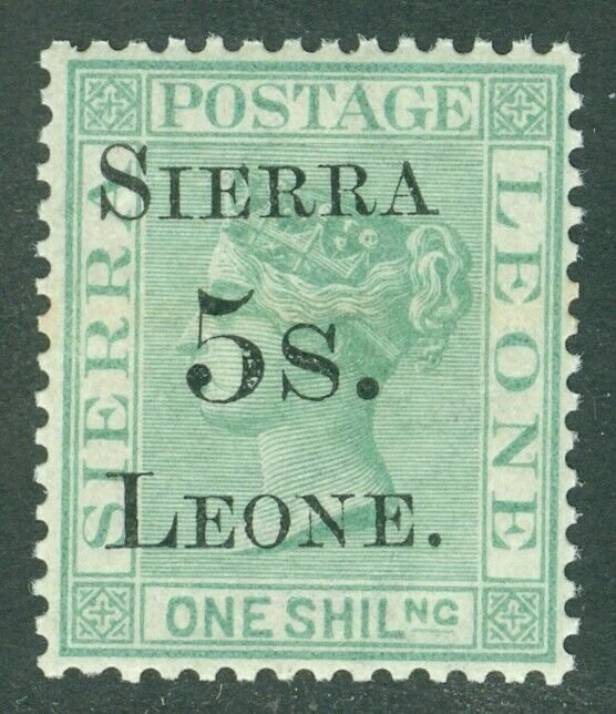 1884 Sierra Leone 5/- surcharge on 1/- green. Fine unmounted mint CAT £225