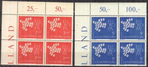 Luxembourg 1961 Europa CEPT Birds set of 2 x 4 Corners MNH