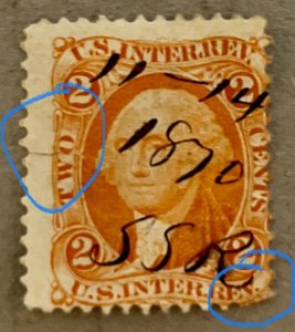 US R14 / 1862-1871 2c Orange Internal Revenue Proprietary Stamp / Used / Faults