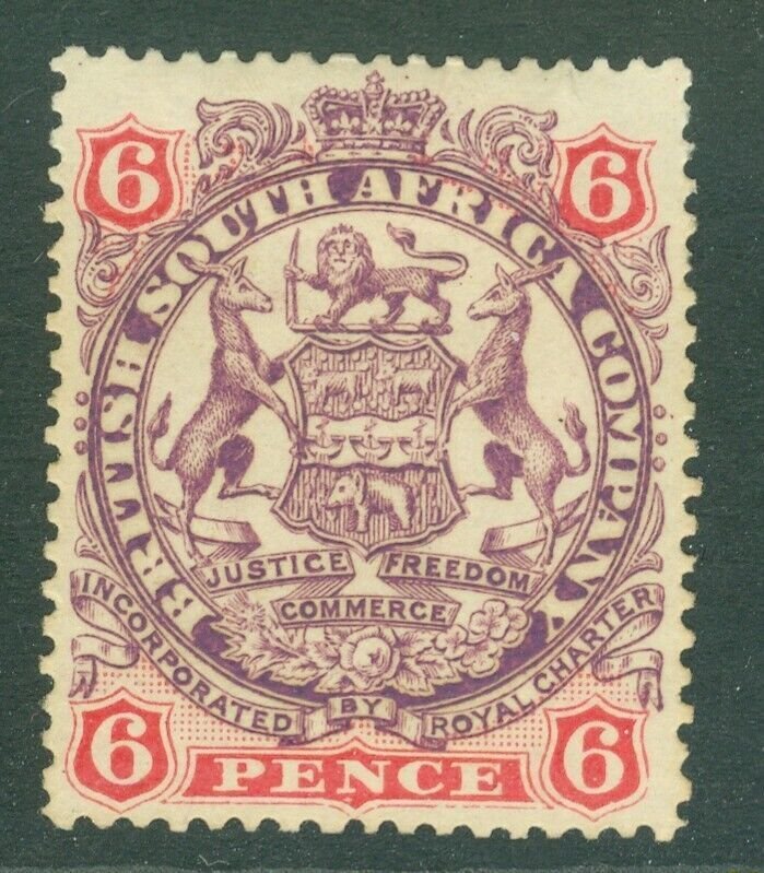 SG 46 Rhodesia 1896-97. 6d mauve & rose. Fine mounted mint CAT £20 