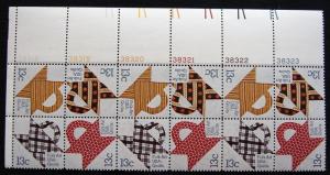 US #1745-1748 MNH Plate Block of 12, Quilts SCV $3.25 L10