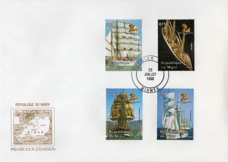 Niger 1998 FRIGATES-SHIPS-125th.UPU Anniversary Set (4) Perforated FDC