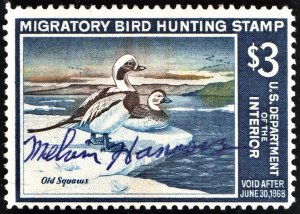 RW34 $3.00 Old Squaw Ducks Stamp (1967) Signed