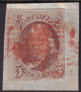 #1 Used, F-VF, Sound, clean, red cancel, on piece (CV $350 - ID35742) - Josep...