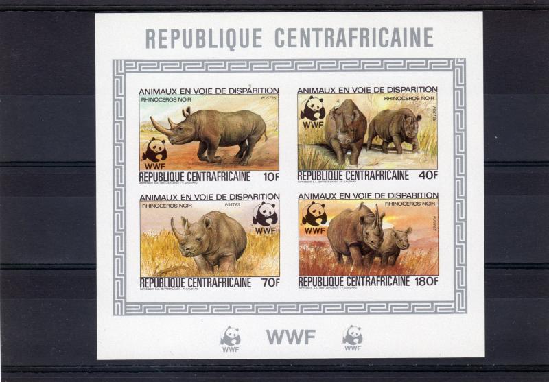 Central African Republic 1983 WWF Rhino S/S IMPERFORATED Mi#985B/988B MNH