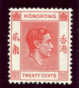 Hong Kong 1948 KGVI 20c scarlet-vermilion MLH. SG 148. Sc 159B