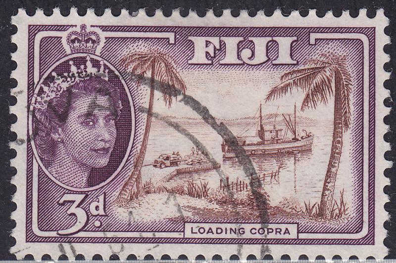 Fiji 152 USED 1956 Loading Copra On Ship, Palm Trees