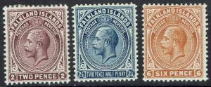 FALKLAND ISLANDS 1912 KGV 2D 21/2D AND 6D WMK MULTI CROWN CA