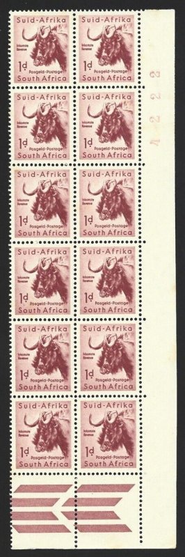 1954 South Africa Animal 1d Scott #201 LR Sheet Corner BLOCK F/VF-NH-