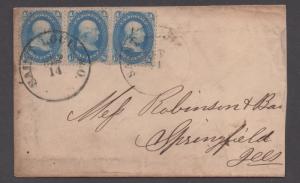 **US 19th Century Cover, SC # 63 Strip of 3, St. Louis, MO, 2CDS