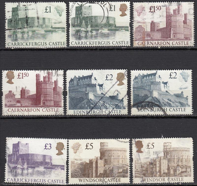 Great Britain - 1988/1992 3p Castels Sc# 1230/1233, 1445/1448  (315N)