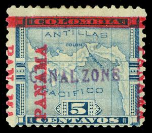 Canal Zone Scott 2 1904 5c PANAMA Reading Up/Down Issue Mint Fine DG Cat $300