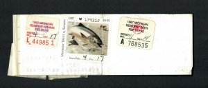 DS 1987 Michigan Trout & Salmon Stamp on Passbook & Permits Resident Fishing