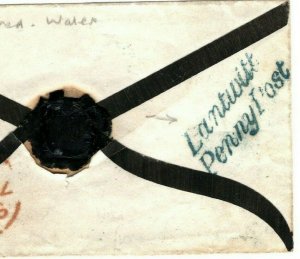 GB WALES Cover Superb *Lantwitt Penny Post* Glam Mourning 1849 1d Removed ZB171 