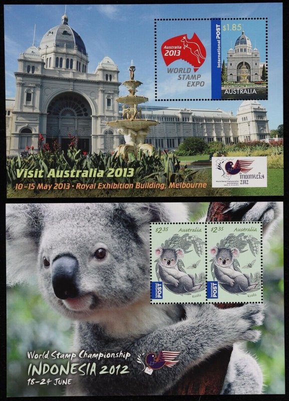 AUSTRALIA 2012 Visit Aust 2013 $1.85 Exhib & $4.70 Koalas M/Sheet imprint MNH **