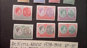 St. Kitts Nevis 1938-1948 Scott# 79-88b MNH VF-XF set of 10 Perf. 14 complete