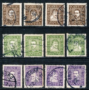 DENMARK 1924 SC #164-175 (12), F-VF Complete Used Set cv $84.00 *Bay Stamps*