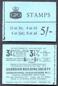 H46p 5/- Booklet 2 1/2d 2 Band Upright MISS PLACED Bands