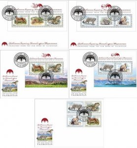 Tajikistan 2020 Predators Red Book full set of 5 FDC's with stamps and b...