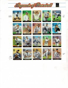 Legends of Baseball 33c US Postage Sheet #3408 VF MNH