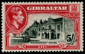 GIBRALTAR SG129a, 5s black & carmine PERF 13½, LH MINT. Cat £50. 