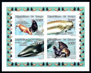 [75697] Congo Brazzaville 1999 Marine Life Seal Whale Imperf. Sheet MNH