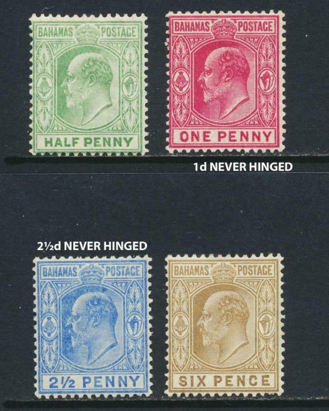 BAHAMAS 1906 SET, VF MNH/LH 1d & 2½d NH SG#71-4 CAT£65 $85 (SEE BELOW)