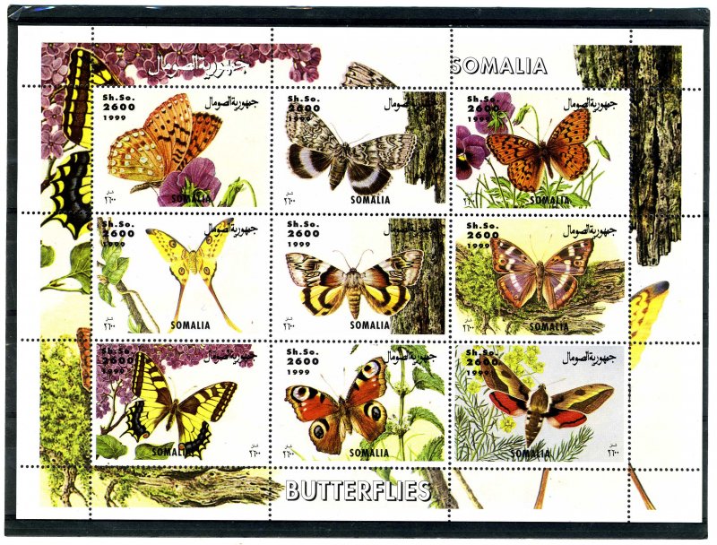 Somalia 1999 BUTTERFLIES Sheet (9) Perforated Mint (NH)