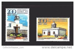 2002 Montevideo Hill lighthouse Bicent. military fortress URUGUAY Sc#1950-1 MNH