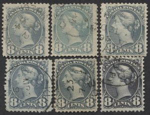 Canada #44 8c Small Queens Lot of 6 Shades and Dated Cancels