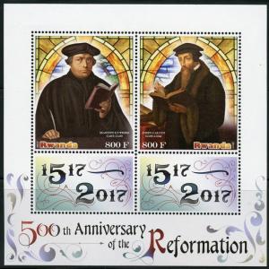 RWANDA 2017 50th ANN OF THE REFORMATION SHEET  LUTHER & JOHN CALVIN MINT NH