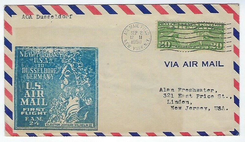 1st FLIGHT COVERS NEW YORK TO GLASGOW, MILAN & DUSSELDORF 1947 & 1950 - Q147