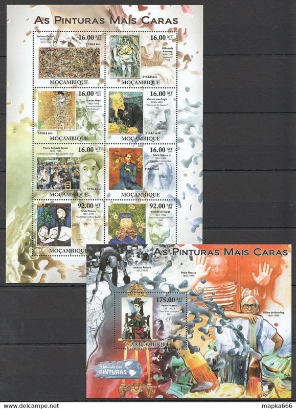 2011 Mozambique Art Most Expensive Paintings Van Gogh Picasso Bl+Kb ** Bc1096
