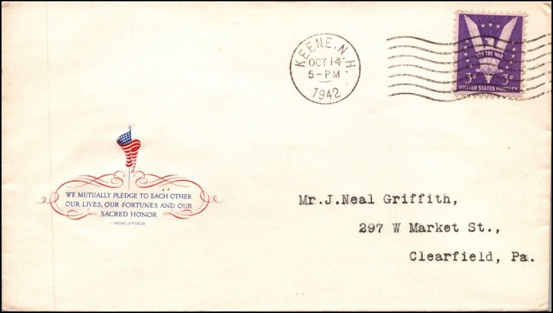 14 Oct 1942 WWII Patriotic Cover We Mutually Pledge To Each Other Sherman 9987