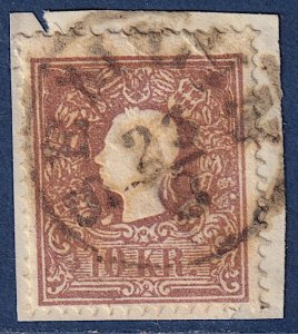 Austria - 1858 - Scott #10 - used on piece - SEMLIN pmk Serbia