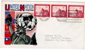 United Nations 1951 FDC Sc #1 Ken Boll Cachet Craft UN New York First Day Cover