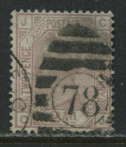 1875 2 1/2d rosy mauve Plate 1 CJ cancelled by a London numeral 78 duplex.