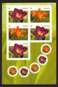 LILY = FRONT BOOKLET PAGE OF 5 + STICKERS Canada 2012 #2529-2530 MNH