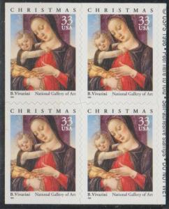 #3355, BLK-4 (bar code on back). Madonna & Child MNH (33 cent)