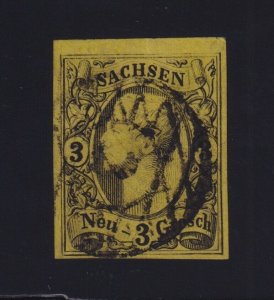 German States (Saxony) Sc. 12var (1855-6) 3ngr black on yellow VF Used (Mi. 11)