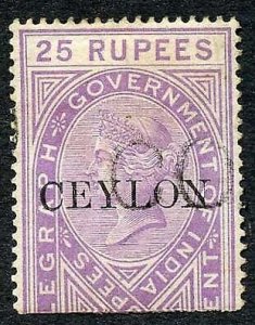 Ceylon Telegraph SGT8 25r India opt Ceylon with Colombo cancel Cat 45