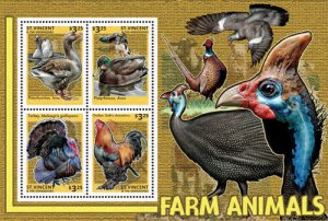 St. Vincent 2014 - Farm Animals, Duck, Chicken, Turkey - Sheet of 4 Stamps - MNH