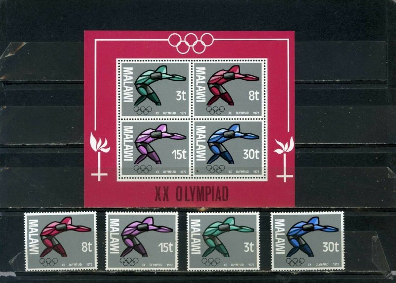 MALAWI 1972 SUMMER OLYMPIC GAMES MUNICH SET OF 4 STAMPS & S/S MNH