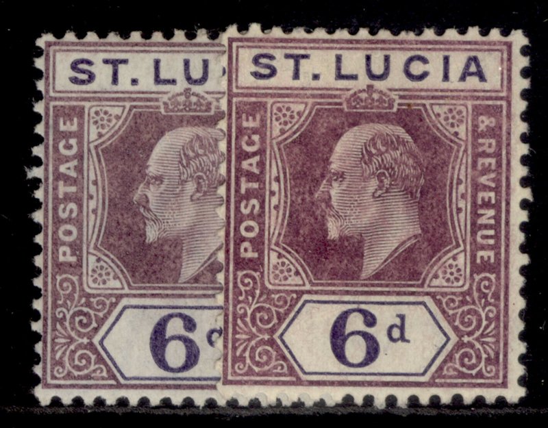 ST. LUCIA EDVII SG72 + 72b, 6d PAPER VARIETIES, M MINT. Cat £47. 