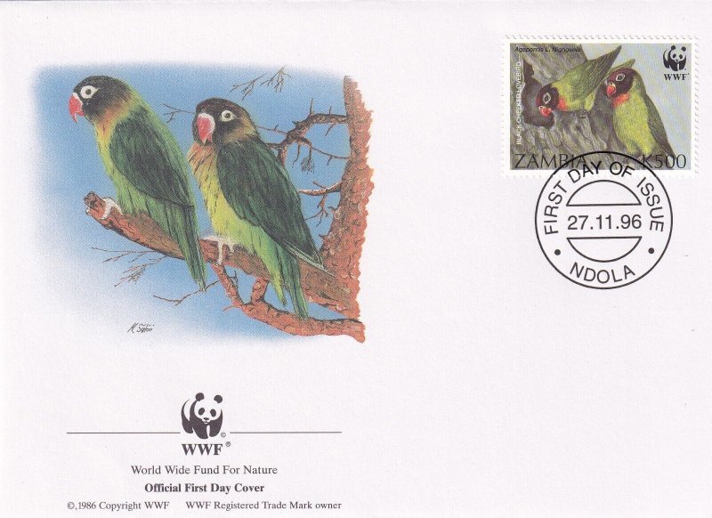 SA14 Zambia 1996 World Wide Fund - Birds, Lovebirds FDC